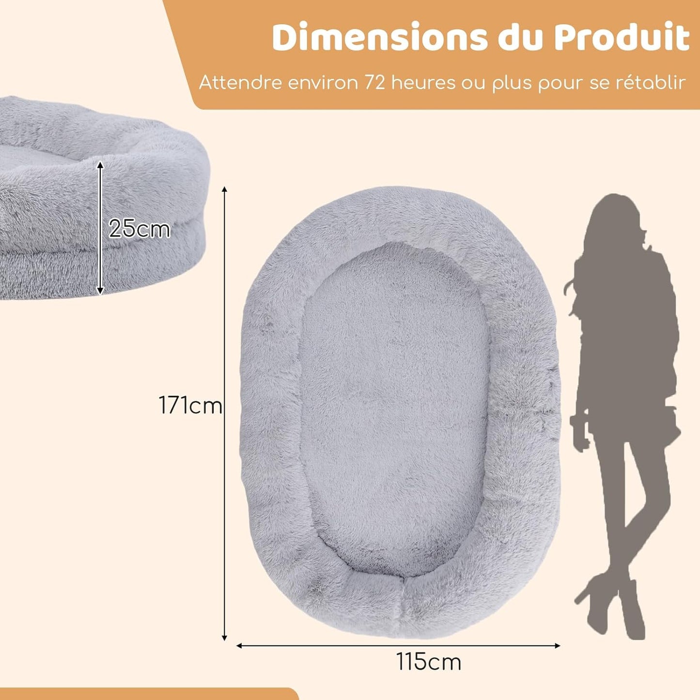 Grand panier pour chien XXL – Lit géant avec plaid & coussin gonflable