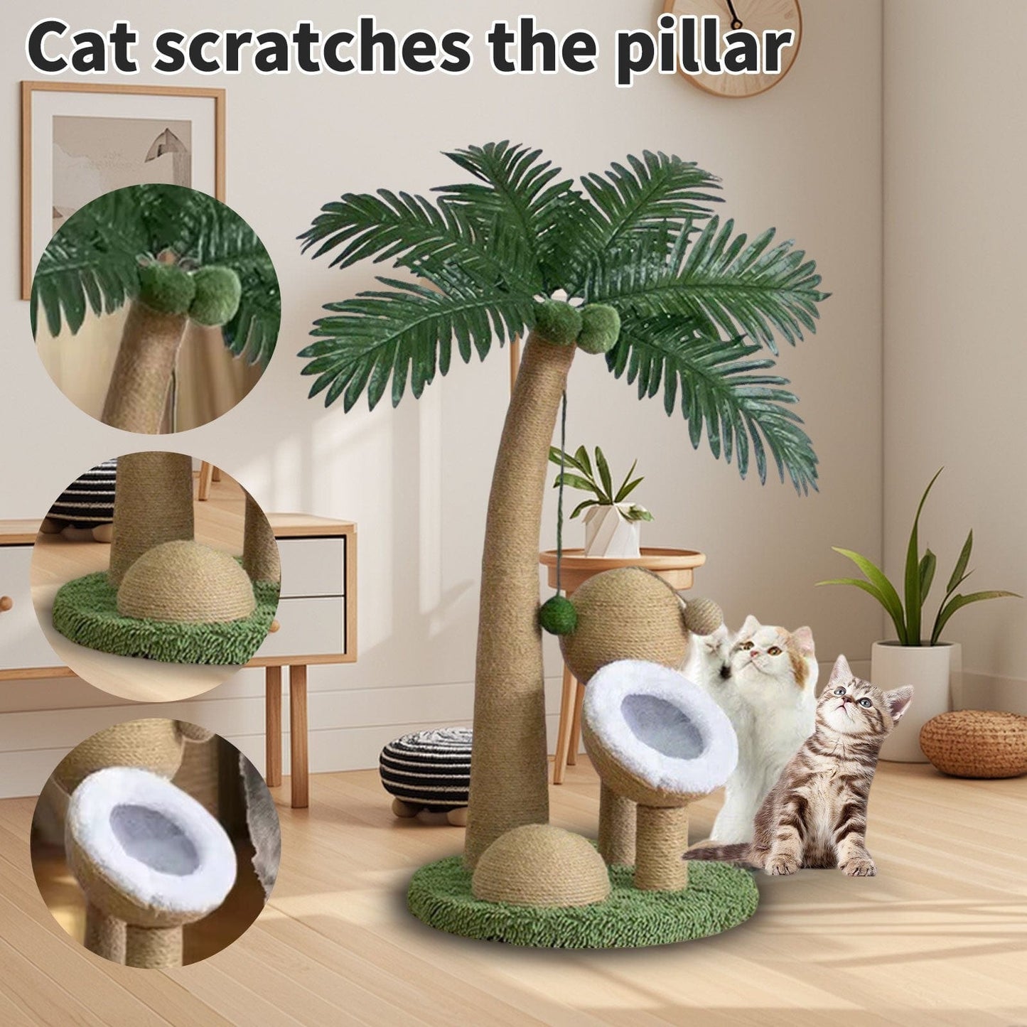 Arbre à chat palmier 82 cm – Poteau à gratter, jouets & nid douillet