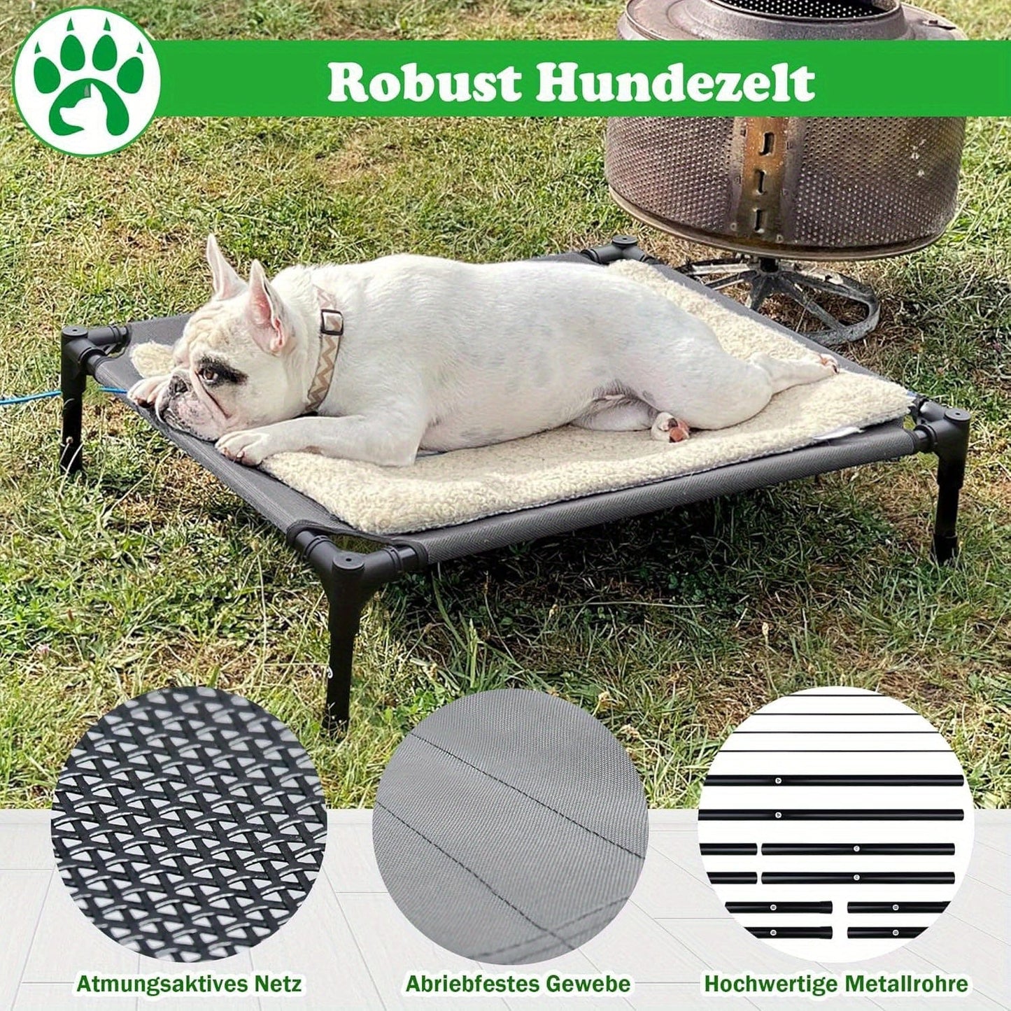 Lit surélevé pour chien avec auvent – Couchage portable intérieur/extérieur