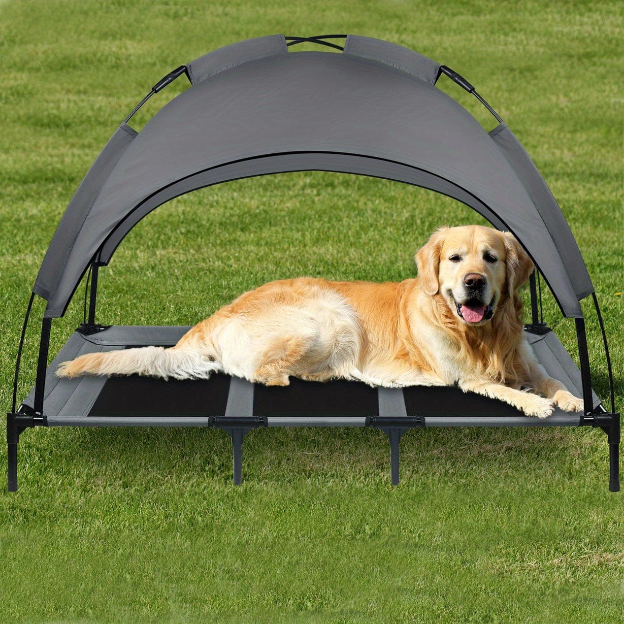 Lit surélevé pour chien avec auvent – Couchage portable intérieur/extérieur