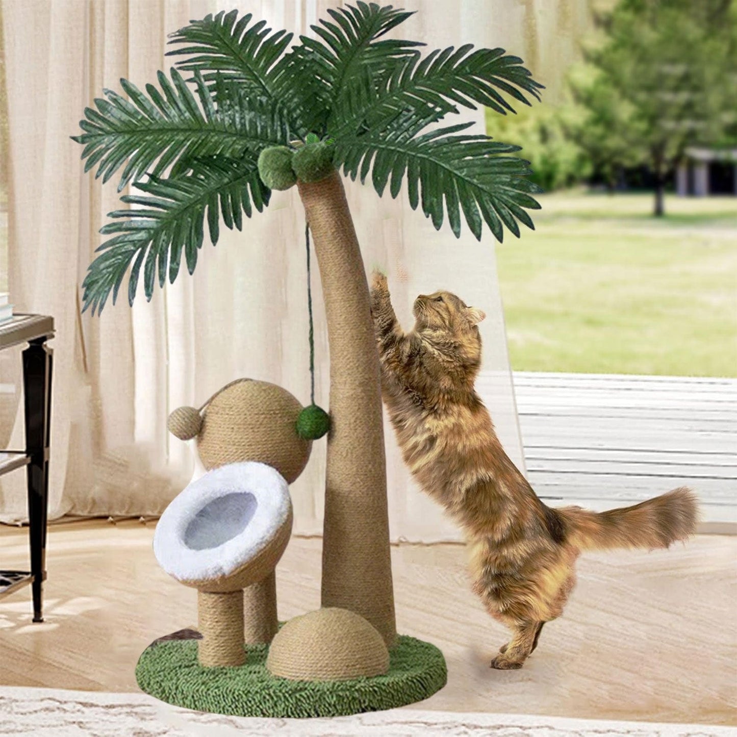 Arbre à chat palmier 82 cm – Poteau à gratter, jouets & nid douillet