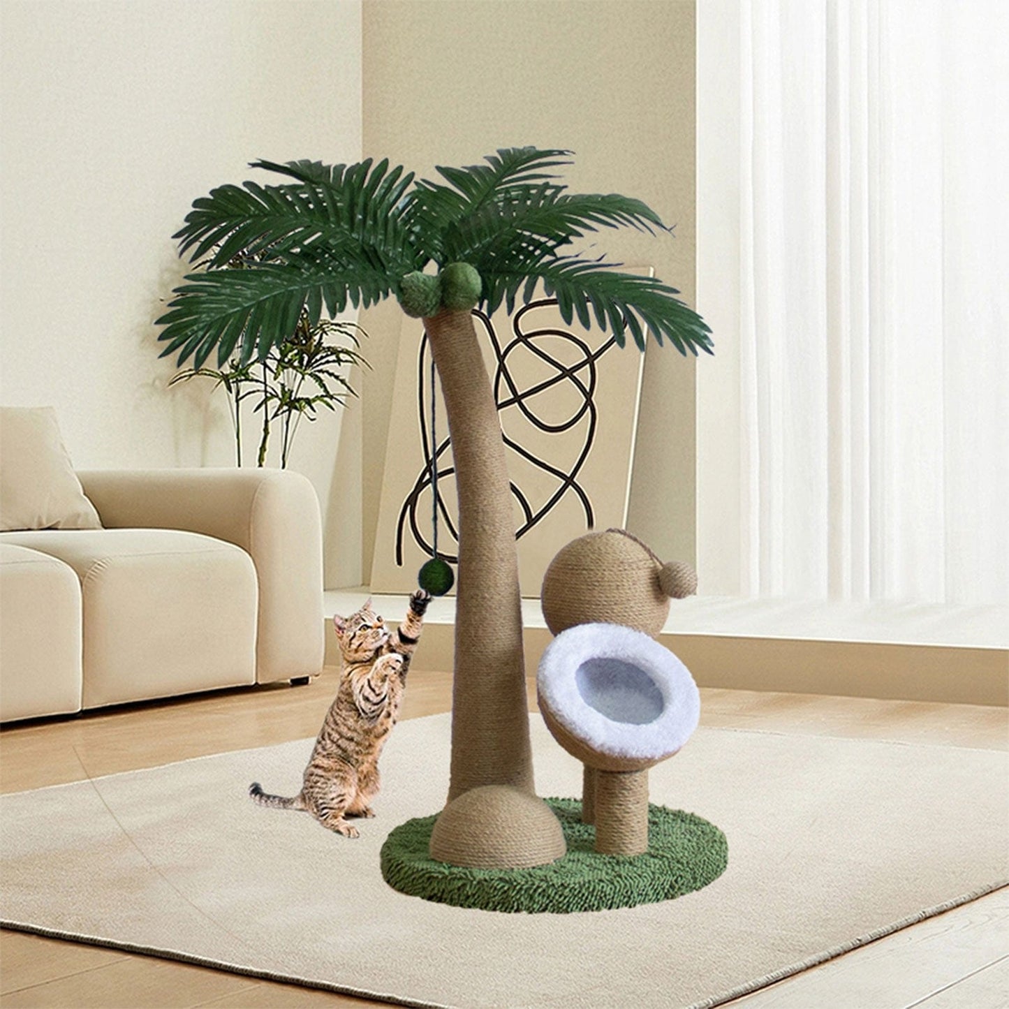 Arbre à chat palmier 82 cm – Poteau à gratter, jouets & nid douillet