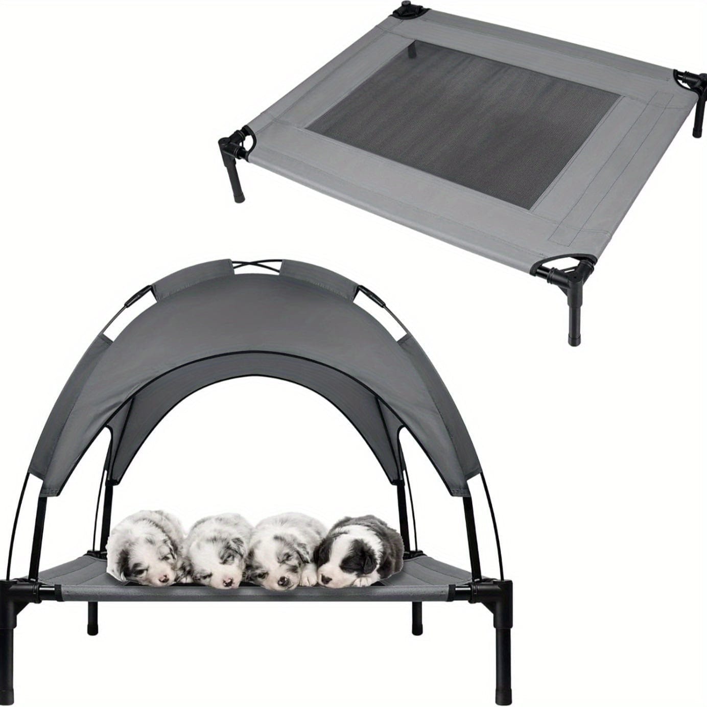 Lit surélevé pour chien avec auvent – Couchage portable intérieur/extérieur