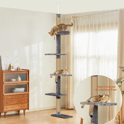Arbre à chat 5 niveaux réglable – Tour XXL du sol au plafond 260 cm Gris One PETS-TOP
