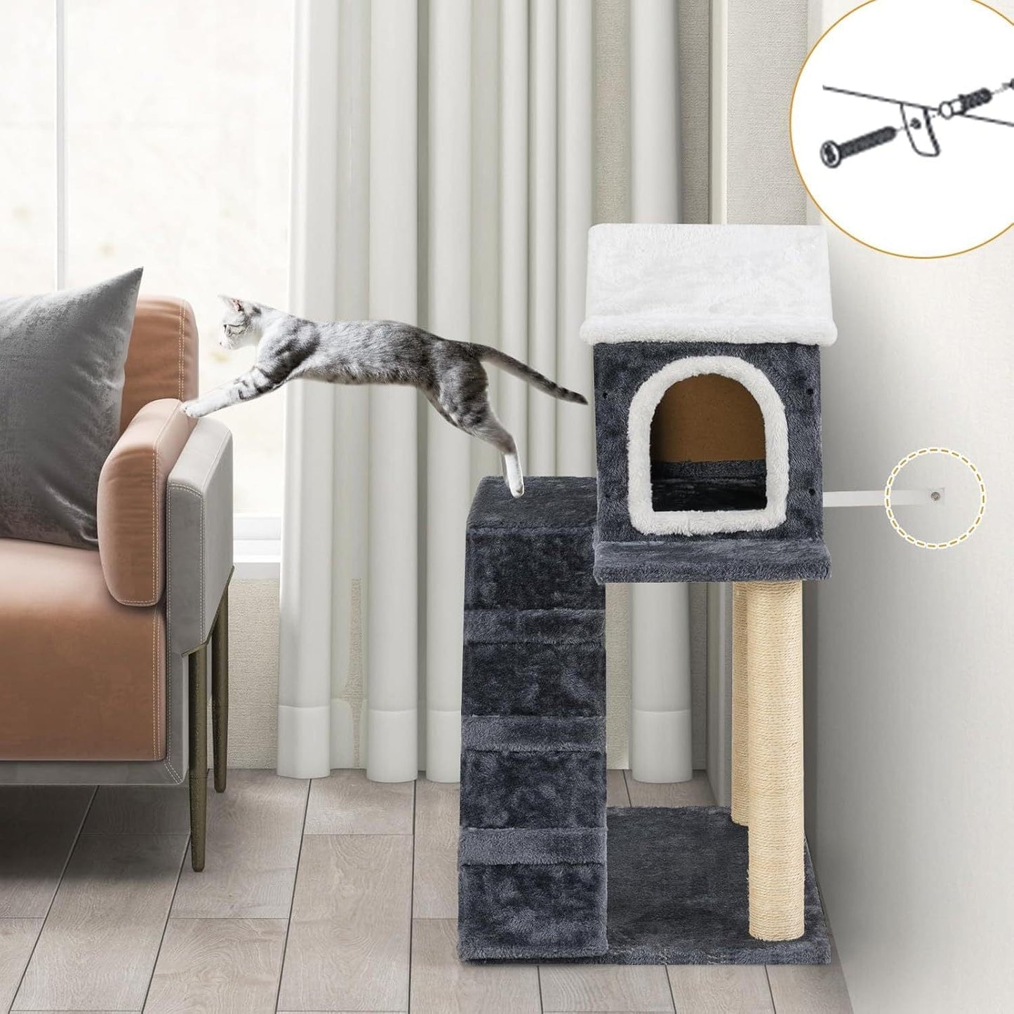 Arbre à chat 88 cm – Tour avec niche, griffoirs sisal & échelle - One PETS - TOP