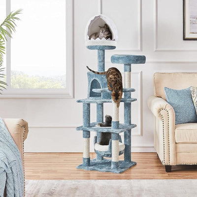 Arbre à chat marin 155 cm – Niche requin, hamac & poteaux sisal Bleu One PETS-TOP