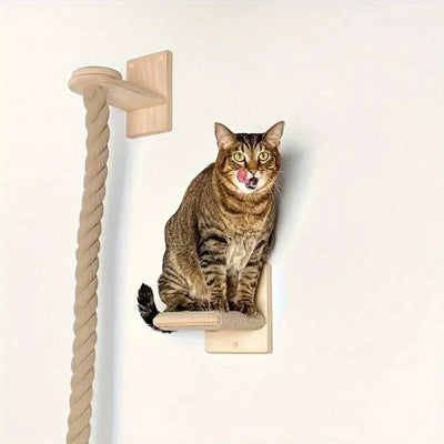 Arbre à chat mural – Étageres bois, griffoirs, hamac et perchoirs solides - One PETS - TOP