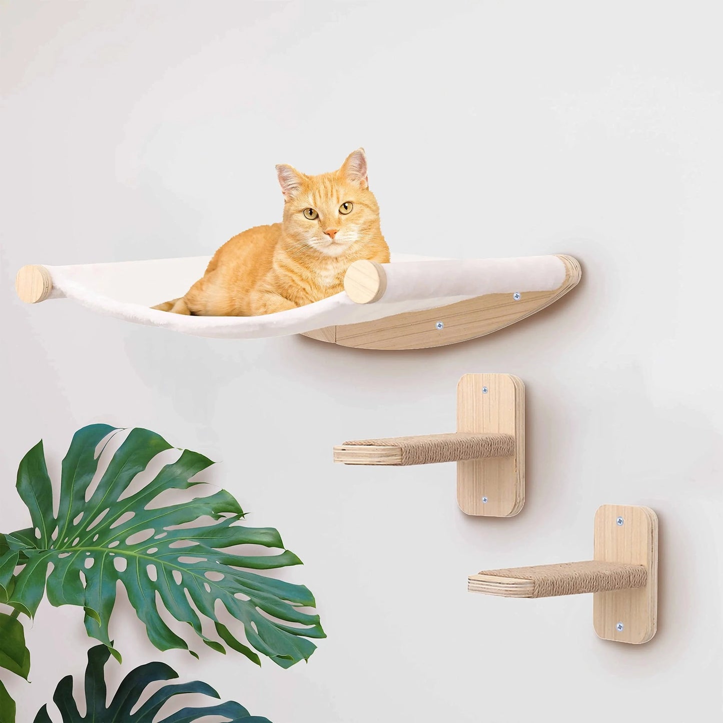 Arbre à chat mural – Étageres bois, griffoirs, hamac et perchoirs solides One PETS-TOP