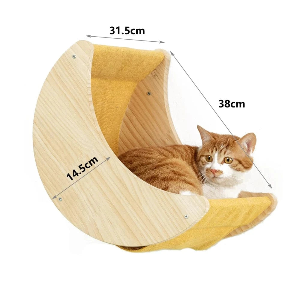 Arbre à chat mural – Étageres bois, griffoirs, hamac et perchoirs solides Hamac en forme de lune One PETS-TOP