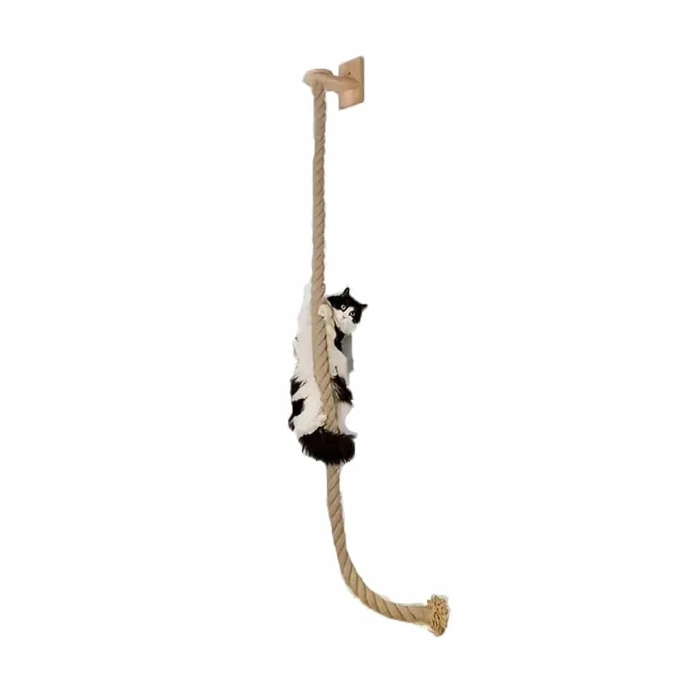 Arbre à chat mural – Étageres bois, griffoirs, hamac et perchoirs solides Corde à grimper pour chat One PETS-TOP