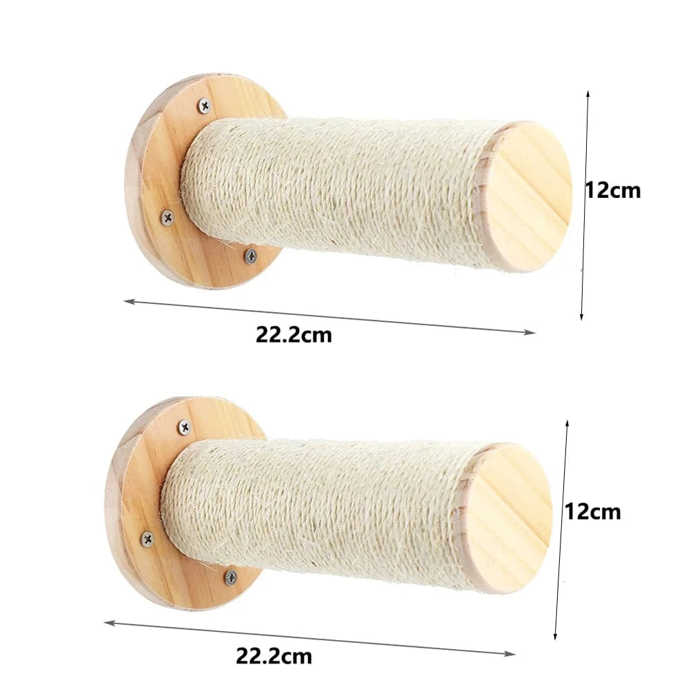 Arbre à chat mural – Étageres bois, griffoirs, hamac et perchoirs solides Lot de 2 griffoirs One PETS-TOP