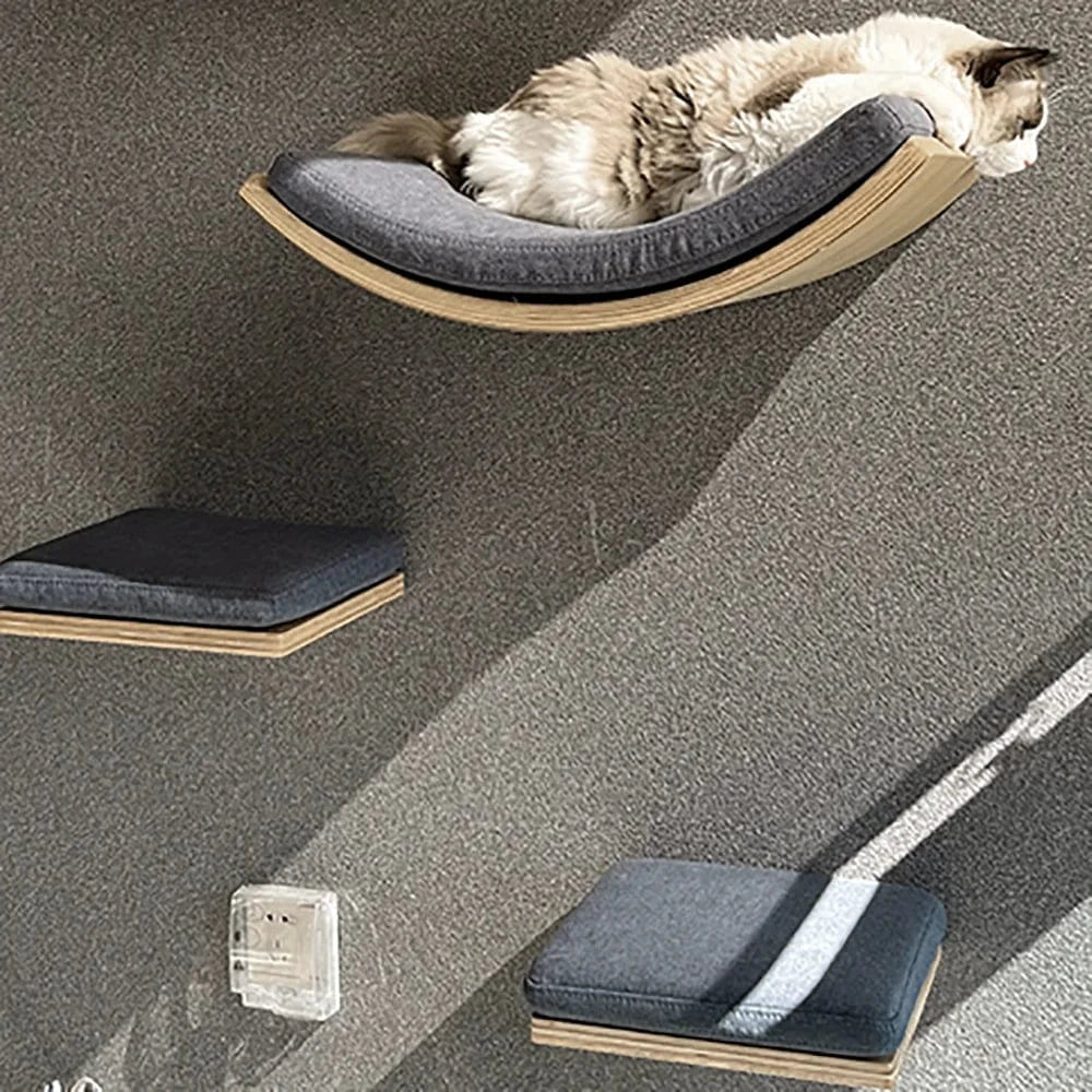 Arbre à chat mural – Étageres bois, griffoirs, hamac et perchoirs solides One PETS-TOP
