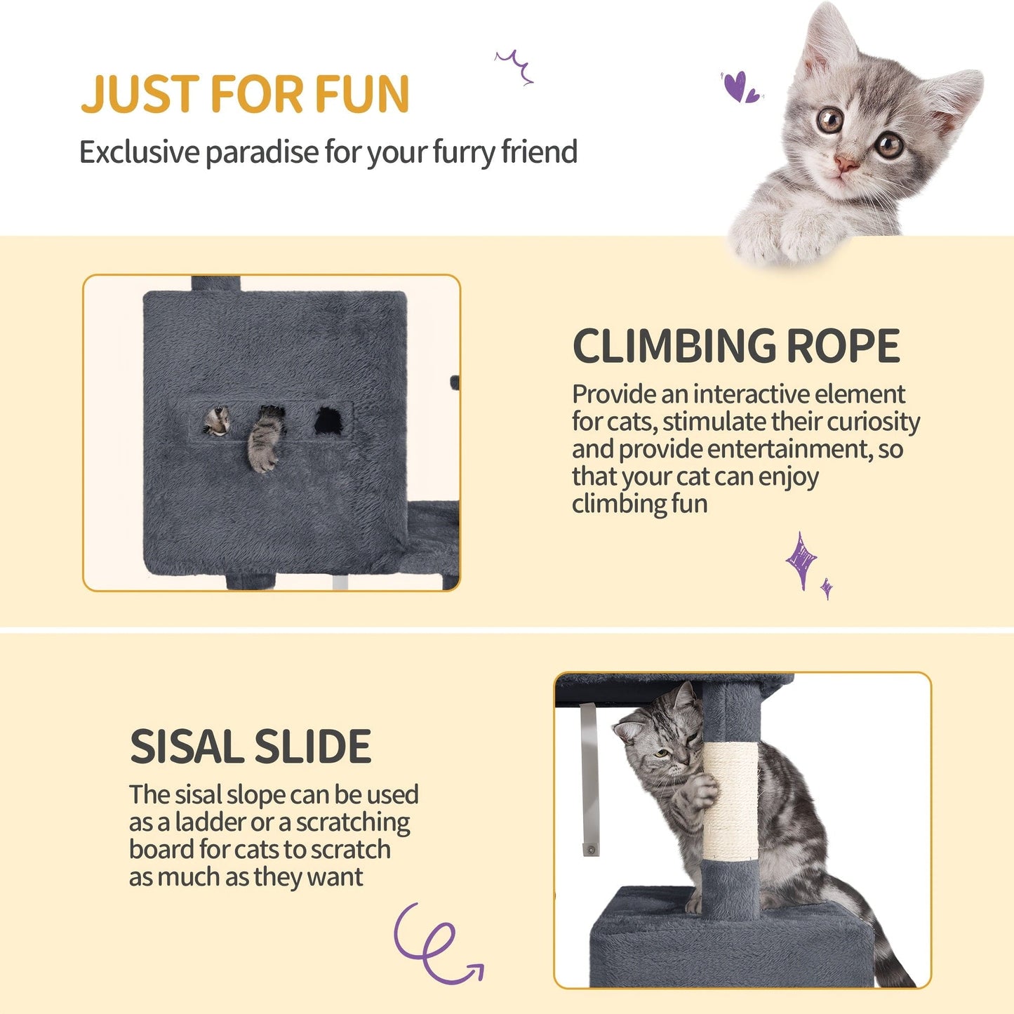 Arbre à chat XXL 193 cm – Multi - niveaux, 3 niches, hamac & griffoirs - One PETS - TOP