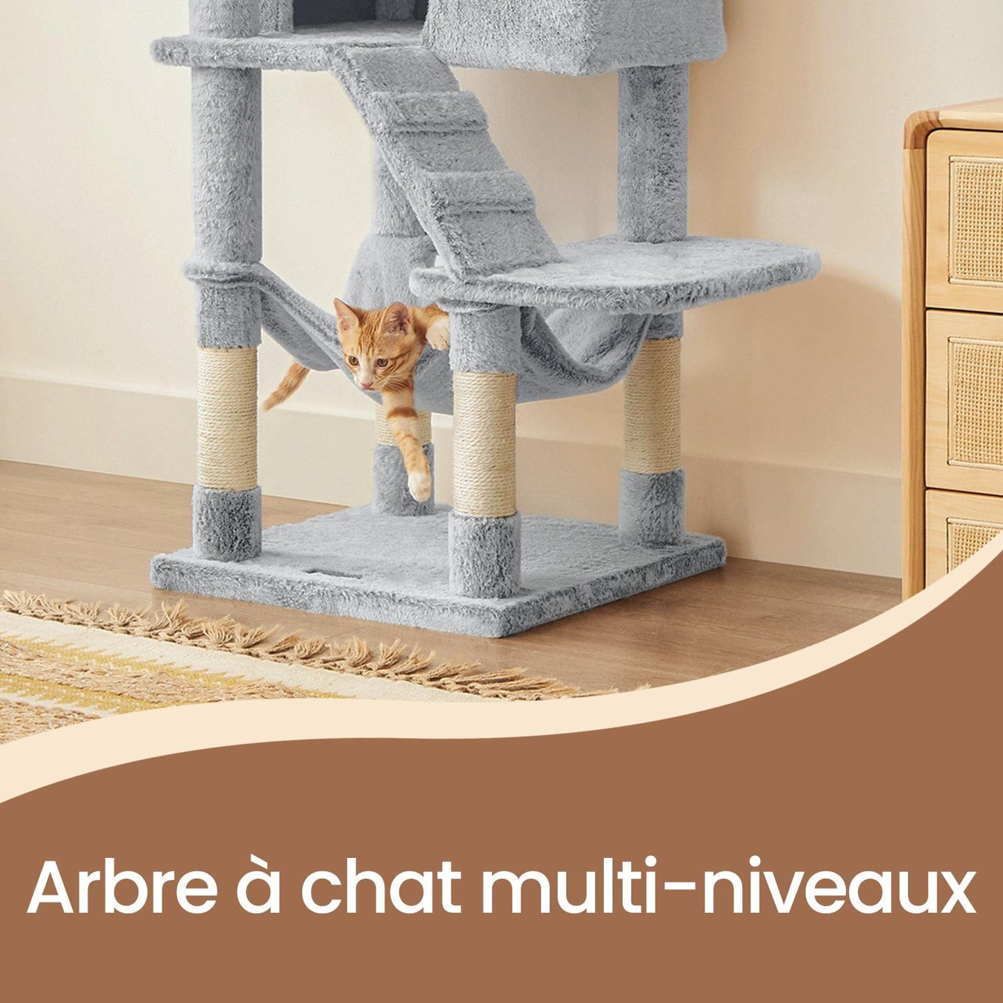 Arbre à chat XXL ultra-doux – Grands chats, stabilité & confort premium Gris Perle One PETS-TOP