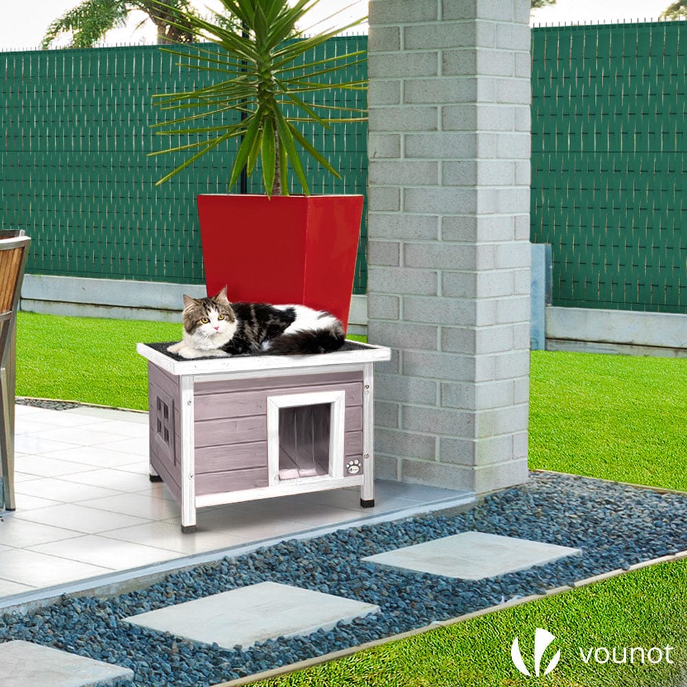 Maison en bois pour chat – Niche intérieure/extérieure avec toit étanche
