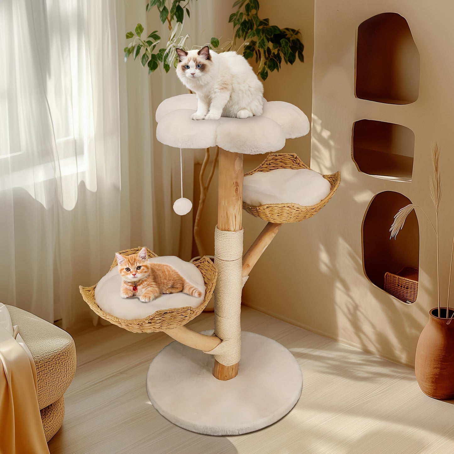 Arbre à chat 110 cm – Tour multi-niveaux, hamac & perchoirs stables