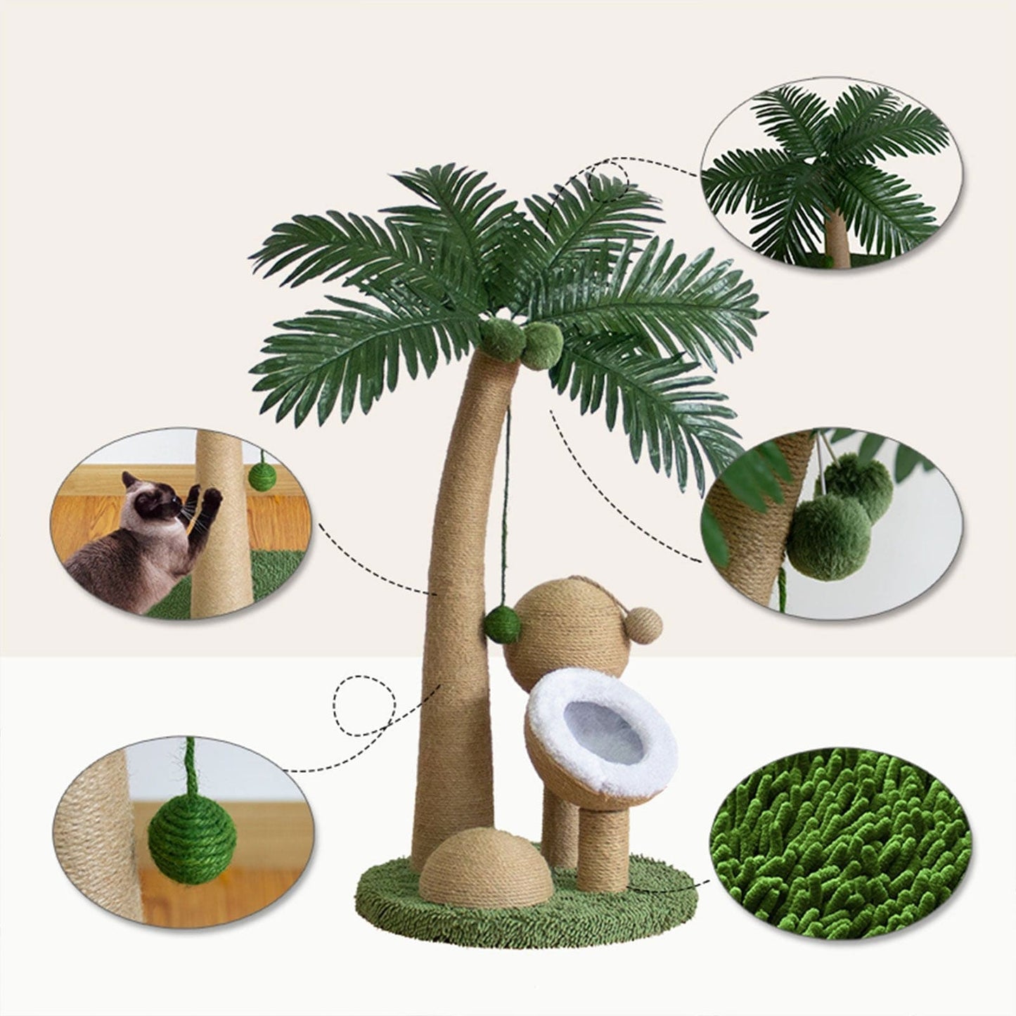 Arbre à chat palmier 82 cm – Poteau à gratter, jouets & nid douillet