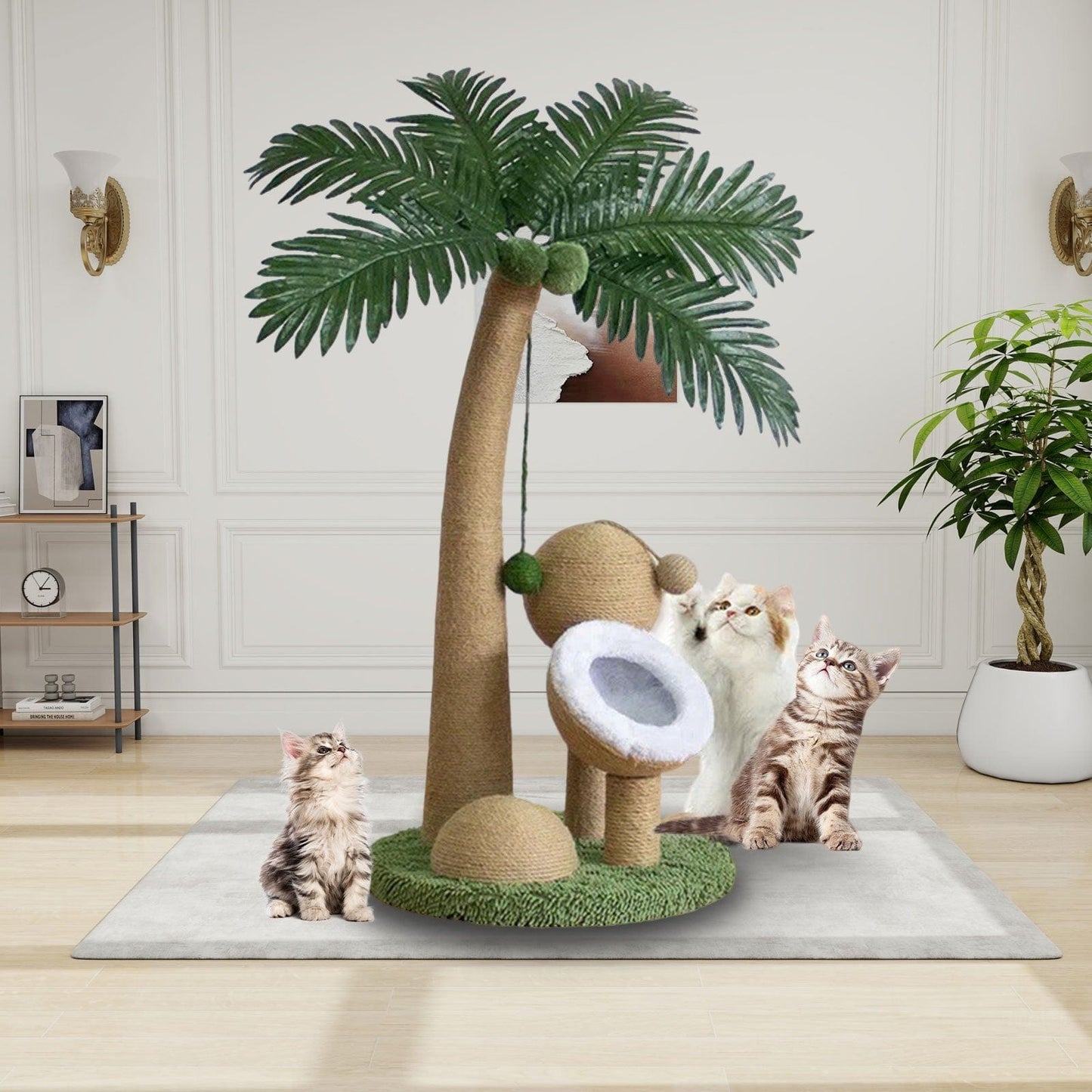 Arbre à chat palmier 82 cm – Poteau à gratter, jouets & nid douillet