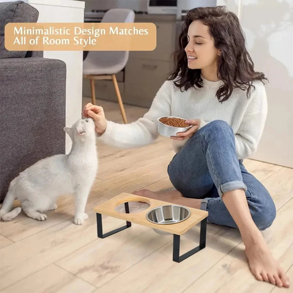 Bols surélevés 15° pour chat & chiot – Inclinés anti-vomissement avec support bois One PETS-TOP