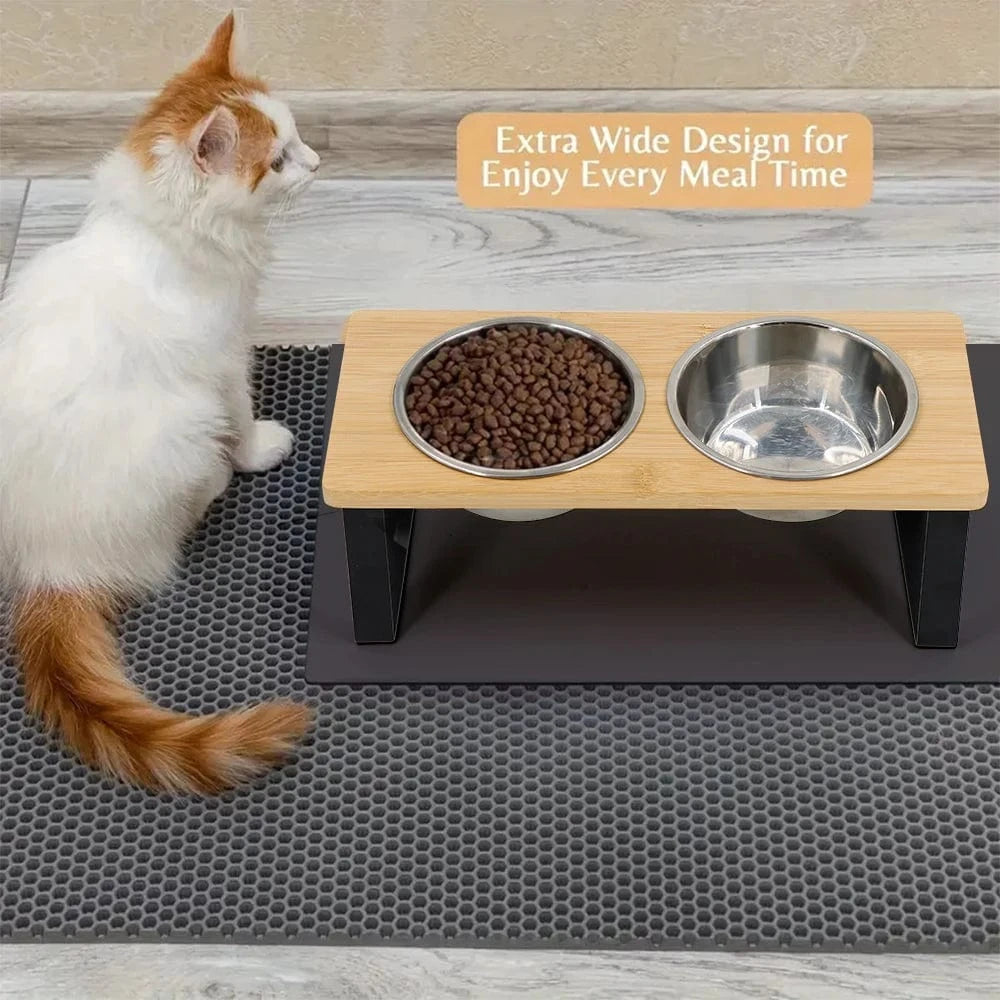Bols surélevés 15° pour chat & chiot – Inclinés anti-vomissement avec support bois One PETS-TOP