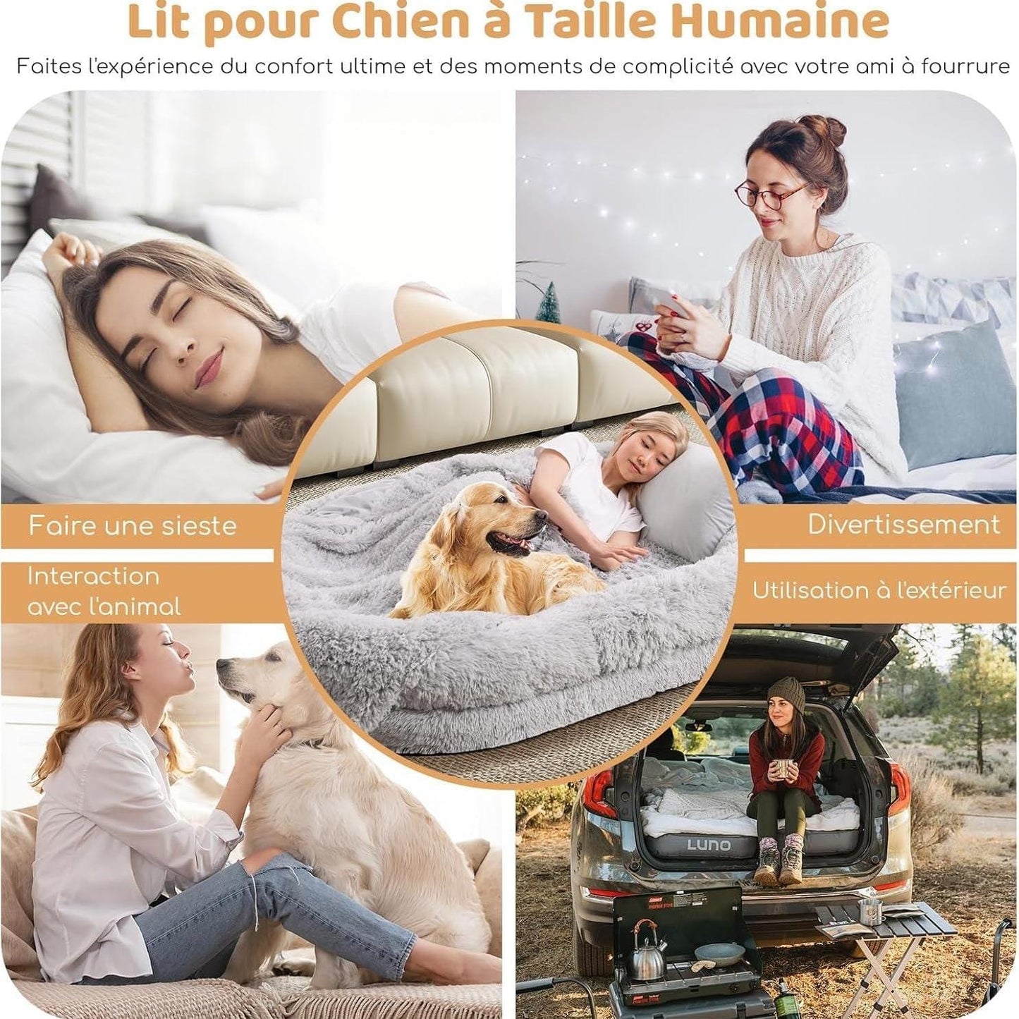 Grand panier pour chien XXL – Lit géant avec plaid & coussin gonflable