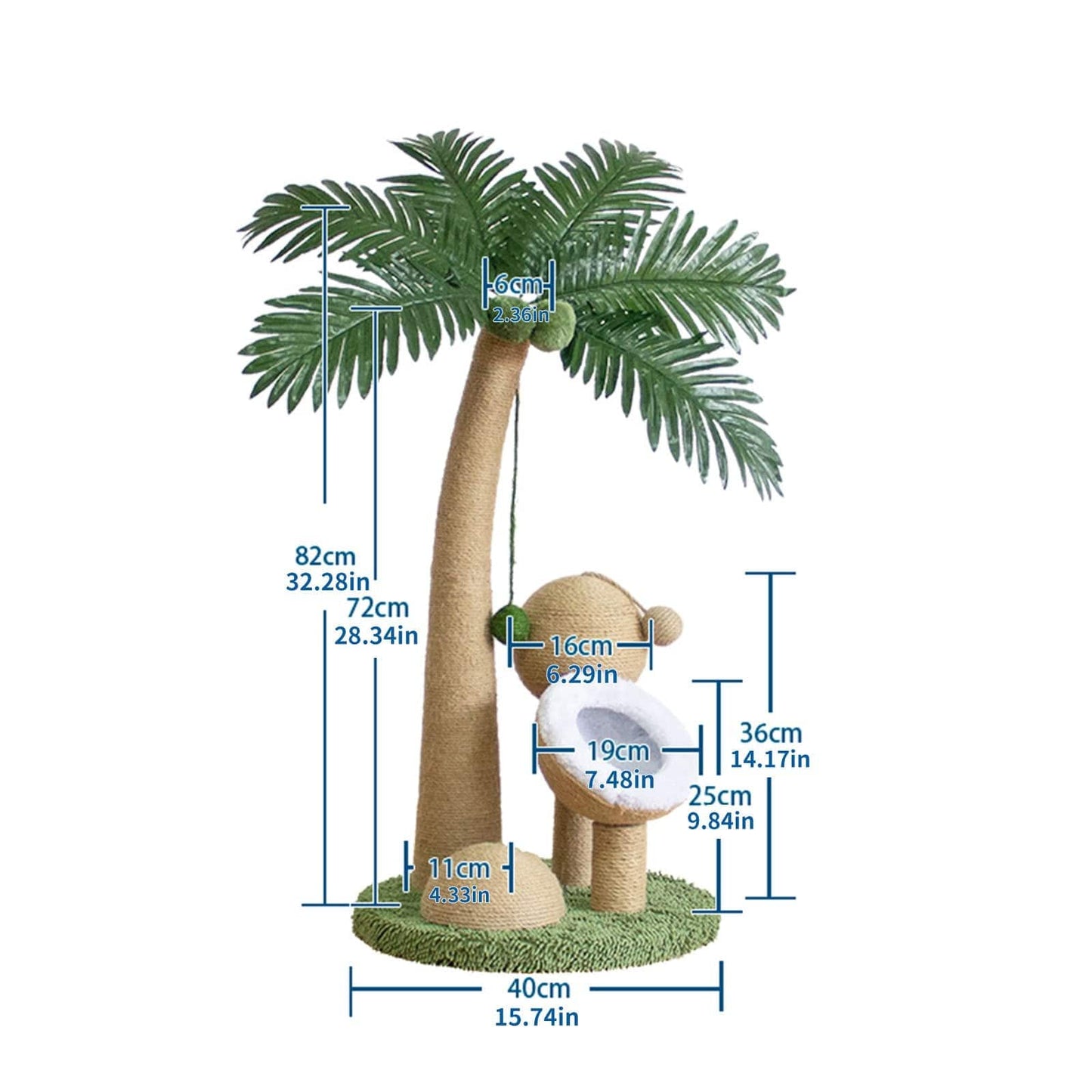 Arbre à chat palmier 82 cm – Poteau à gratter, jouets & nid douillet