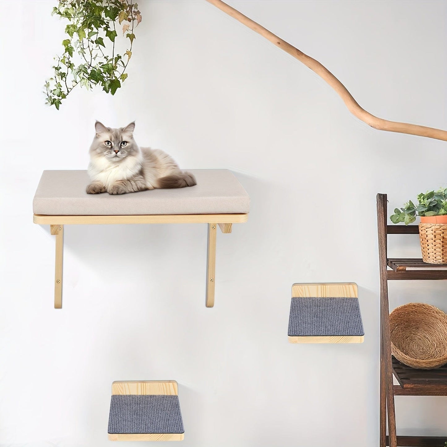 Cadre mural d’escalade pour chats – Lit, hamac & plateforme en bois Gris / 40x30x25cm One PETS-TOP