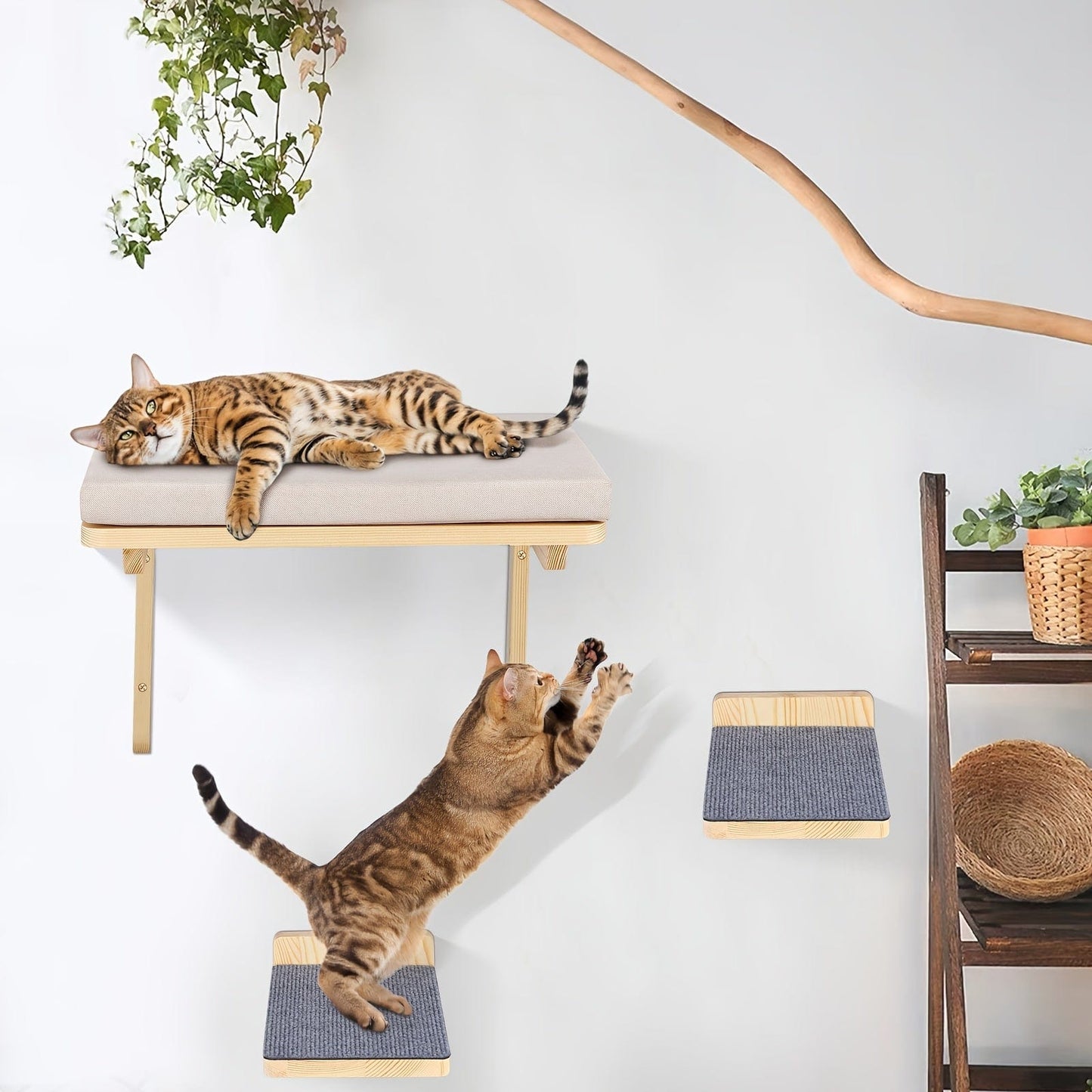 Cadre mural d’escalade pour chats – Lit, hamac & plateforme en bois Gris / 40x30x25cm One PETS-TOP