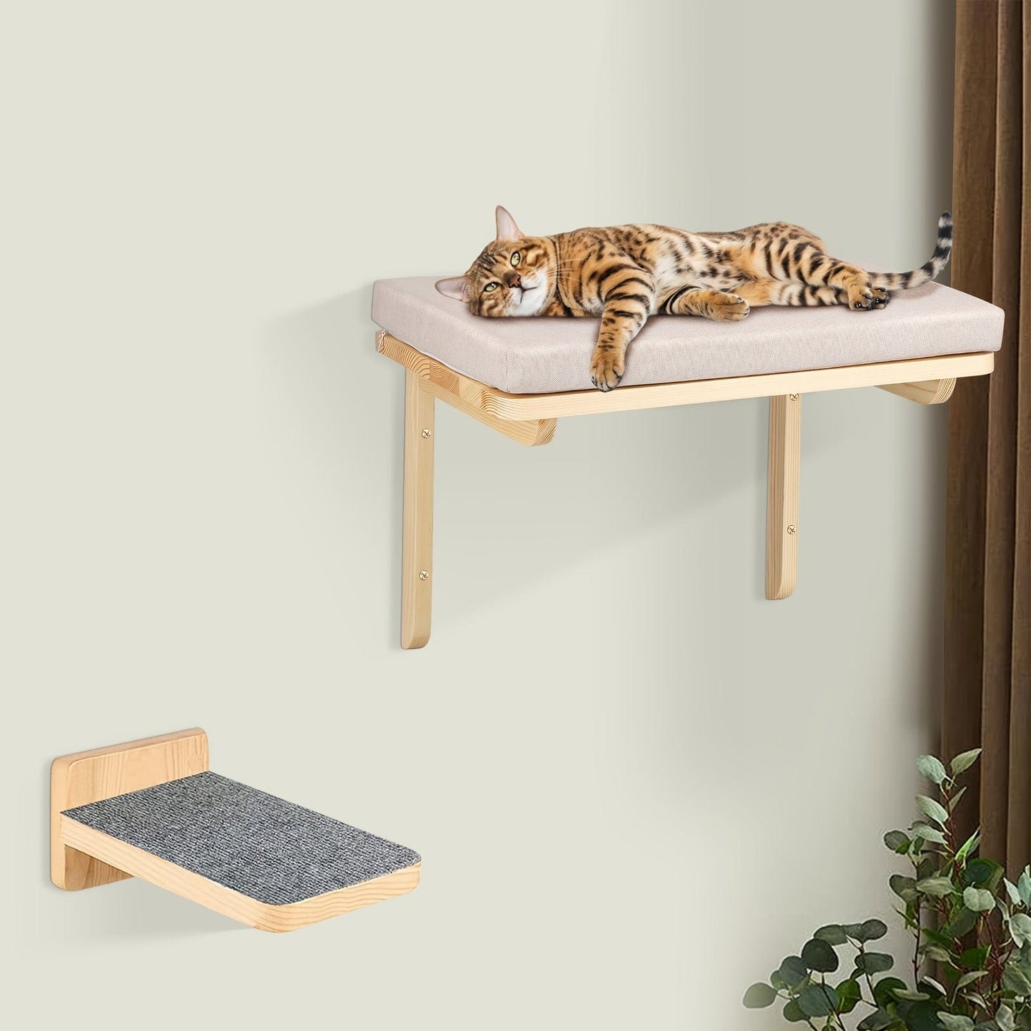 Cadre mural d’escalade pour chats – Lit, hamac & plateforme en bois Gris / 40x30x25cm One PETS-TOP
