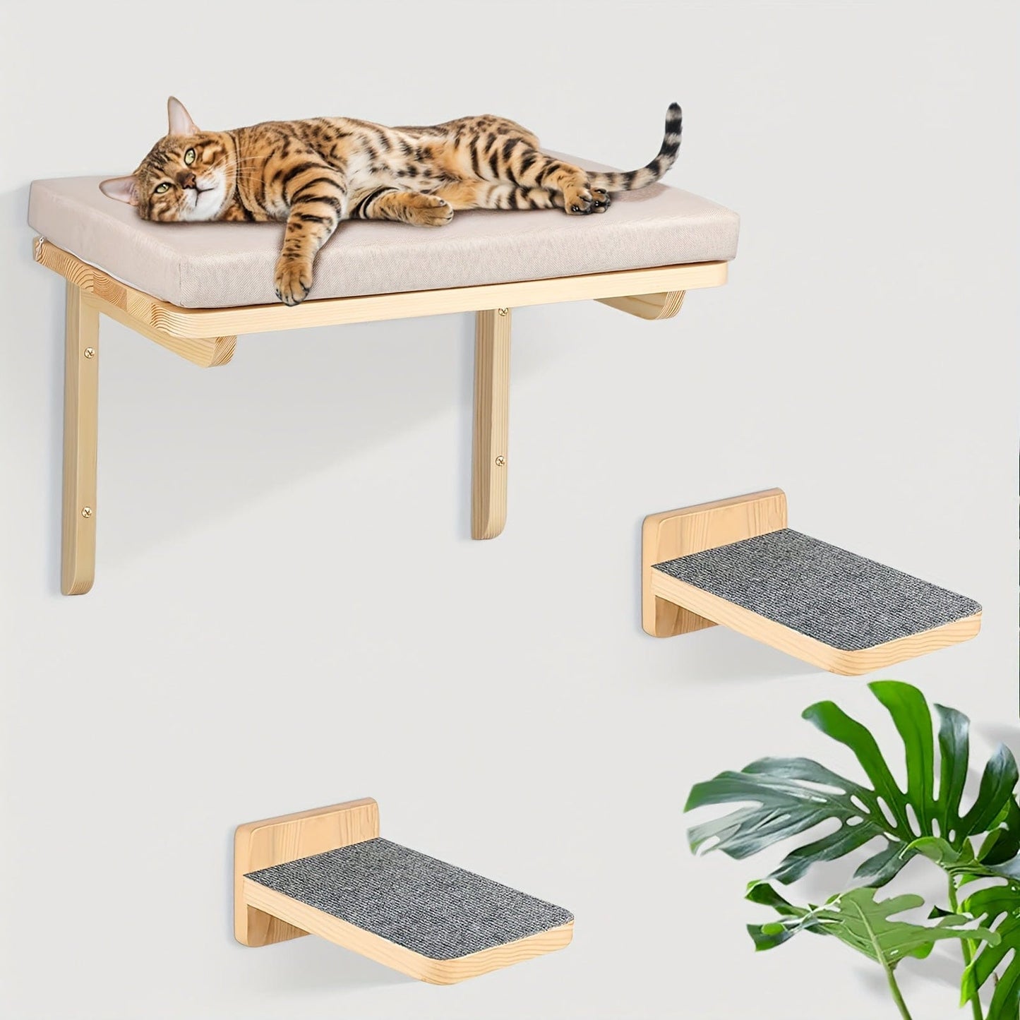 Cadre mural d’escalade pour chats – Lit, hamac & plateforme en bois Gris / 40x30x25cm One PETS-TOP