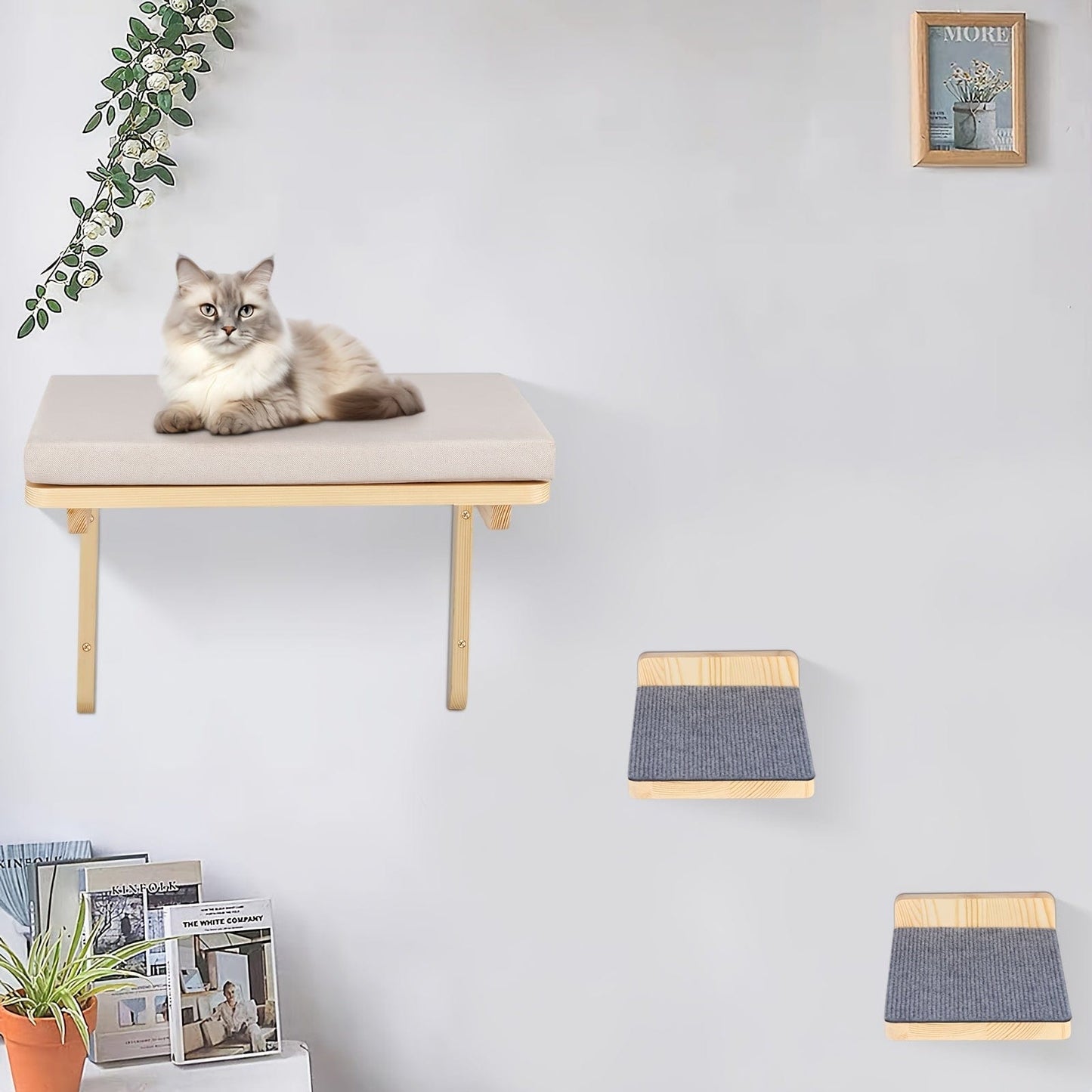 Cadre mural d’escalade pour chats – Lit, hamac & plateforme en bois Gris / 40x30x25cm One PETS-TOP