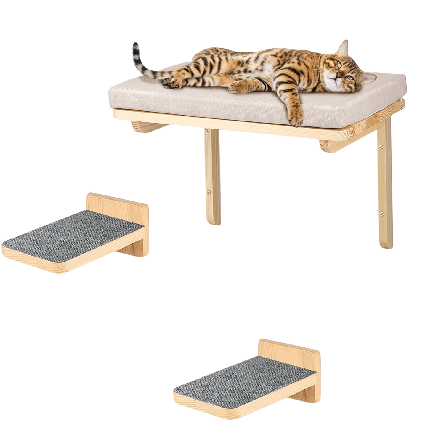 Cadre mural d’escalade pour chats – Lit, hamac & plateforme en bois Gris / 40x30x25cm One PETS-TOP