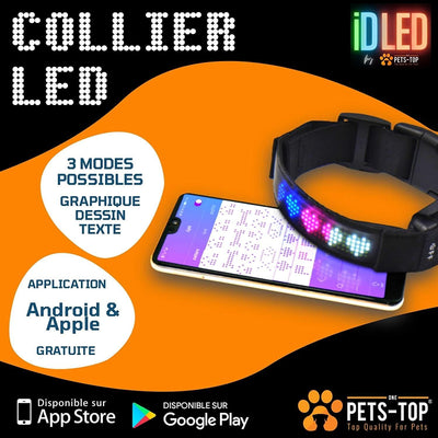 Collier Led Chien Idled™ Rechargeable Lumineux Message Personnalise Ajustable Clignotant One PETS-TOP