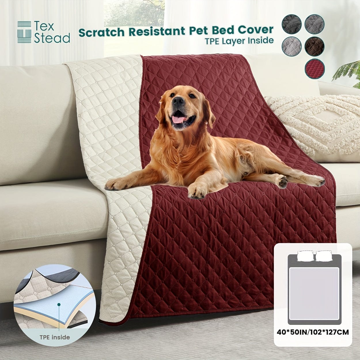 Couverture chien anti-rayures – Plaid doux imperméable & antidérapant Rouge / 100*127cm/39*50in One PETS-TOP