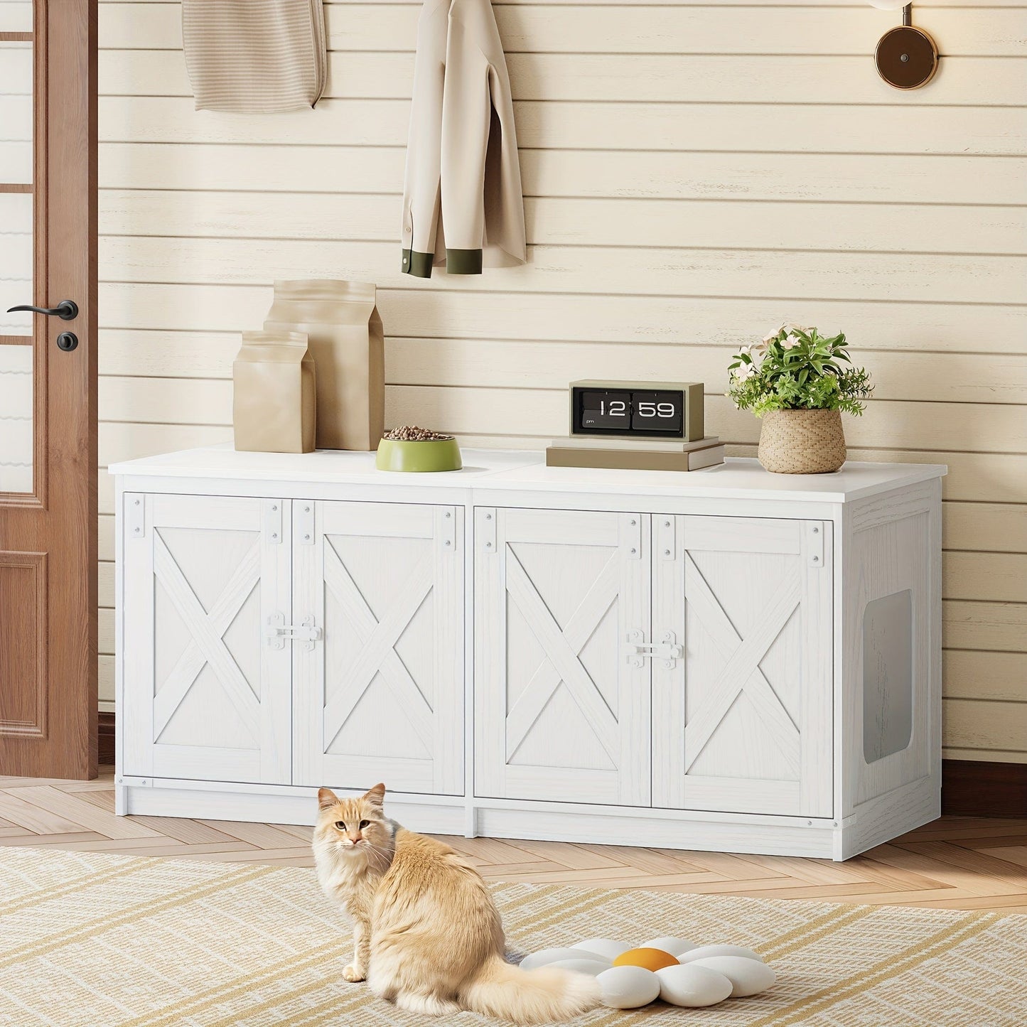 Meuble cache-litière double – Design moderne & cachette pour chats