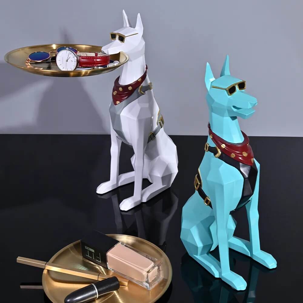 Décoration Design Chien Doberman Porte-Plateau – Sculpture Moderne En Résine - One PETS-TOP