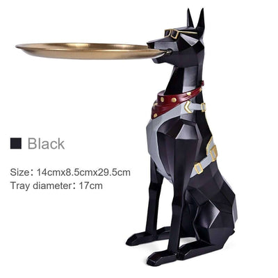 Décoration Design Chien Doberman Porte-Plateau – Sculpture Moderne En Résine black One PETS-TOP