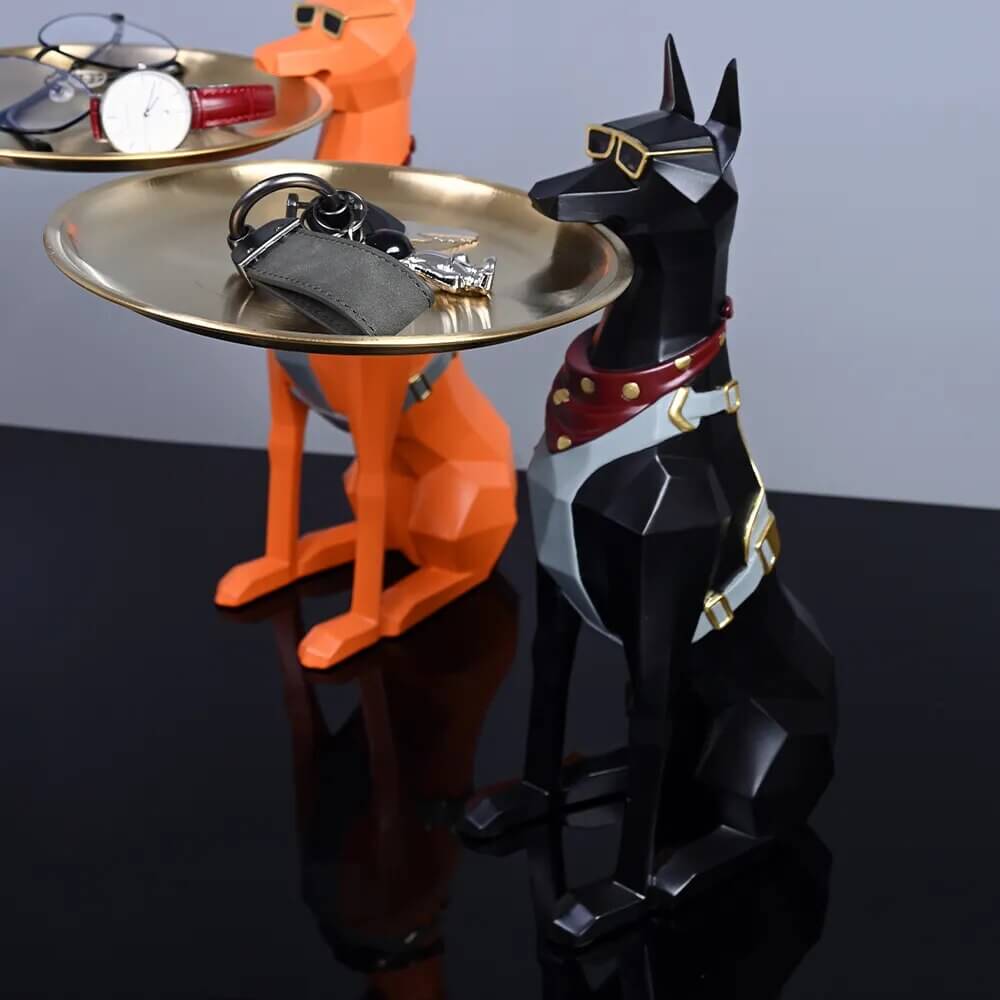 Décoration Design Chien Doberman Porte-Plateau – Sculpture Moderne En Résine - One PETS-TOP