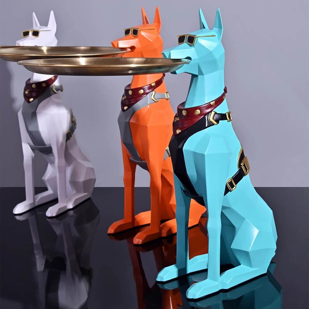 Décoration Design Chien Doberman Porte-Plateau – Sculpture Moderne En Résine - One PETS-TOP