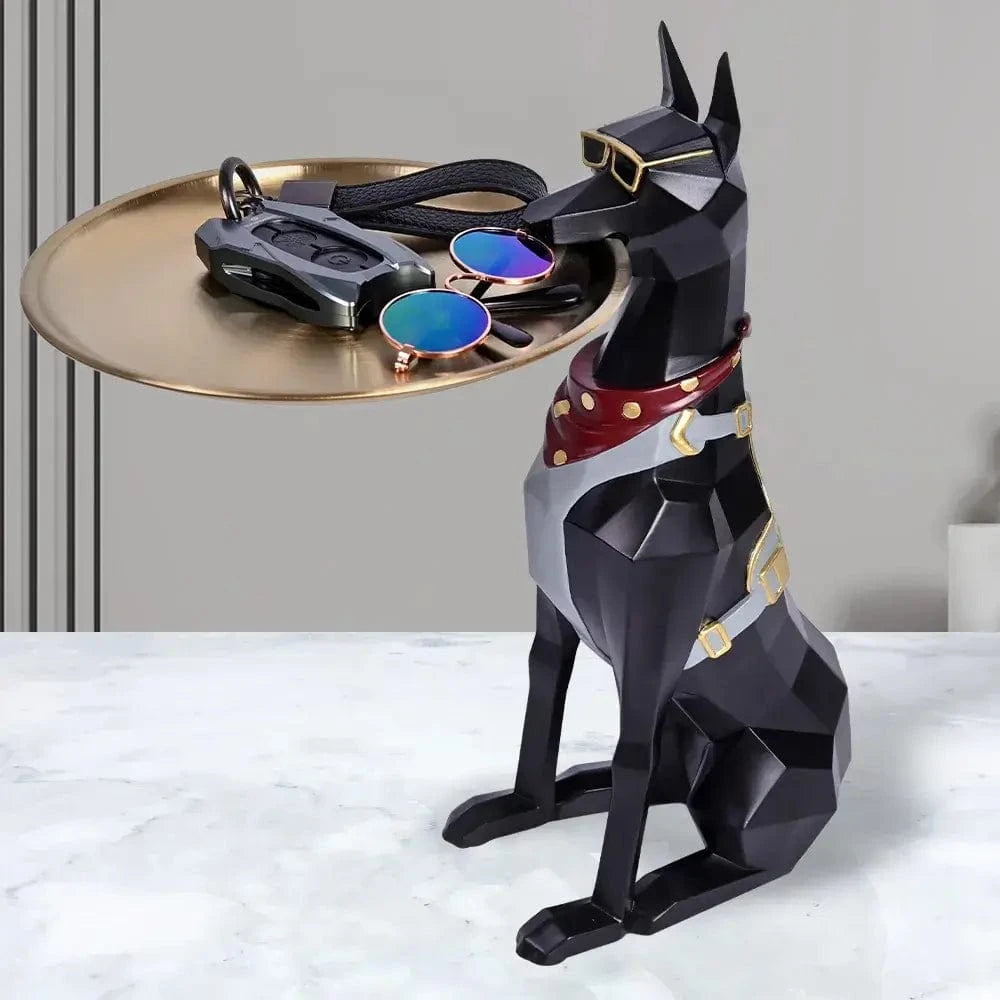 Décoration Design Chien Doberman Porte-Plateau – Sculpture Moderne En Résine - One PETS-TOP