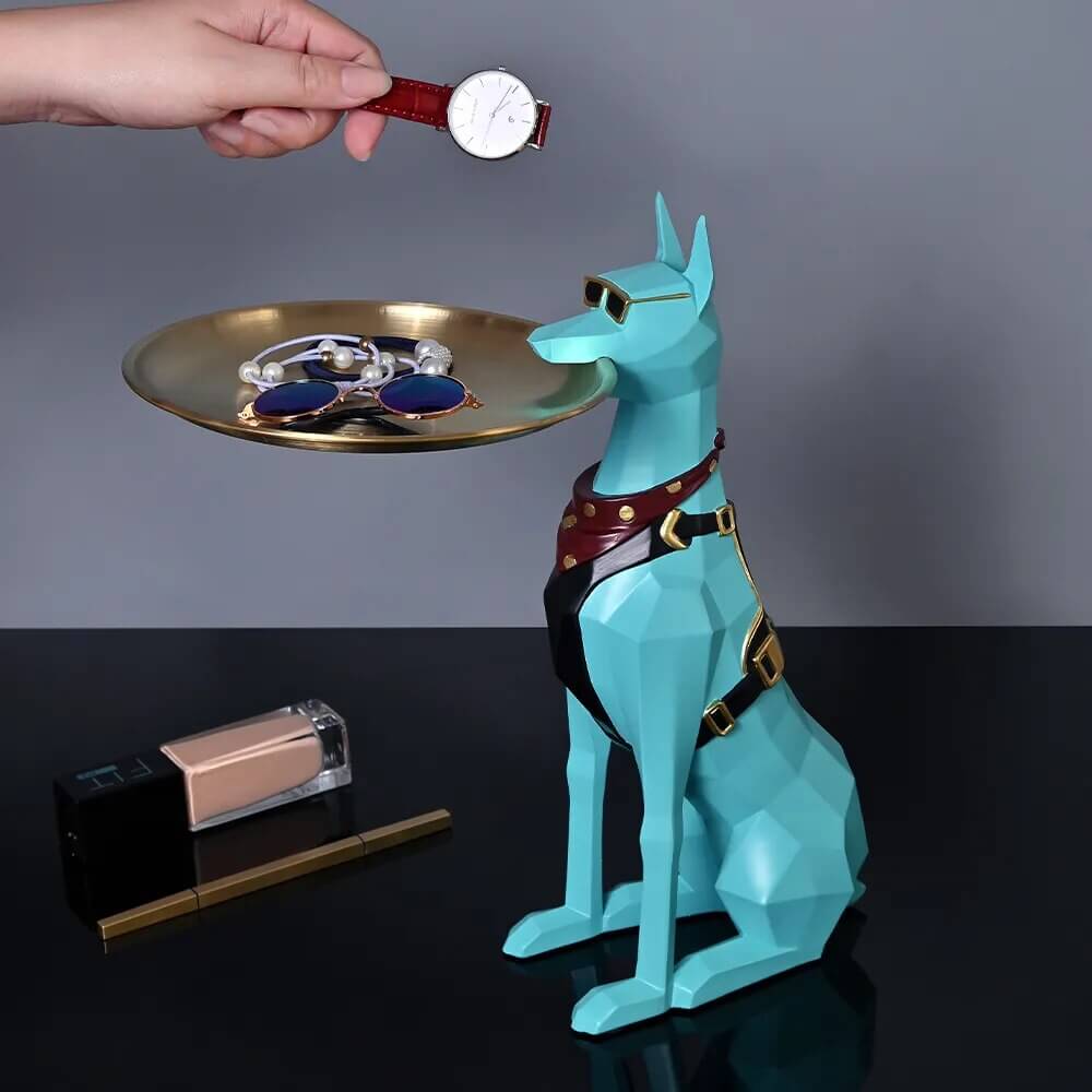 Décoration Design Chien Doberman Porte-Plateau – Sculpture Moderne En Résine - One PETS-TOP
