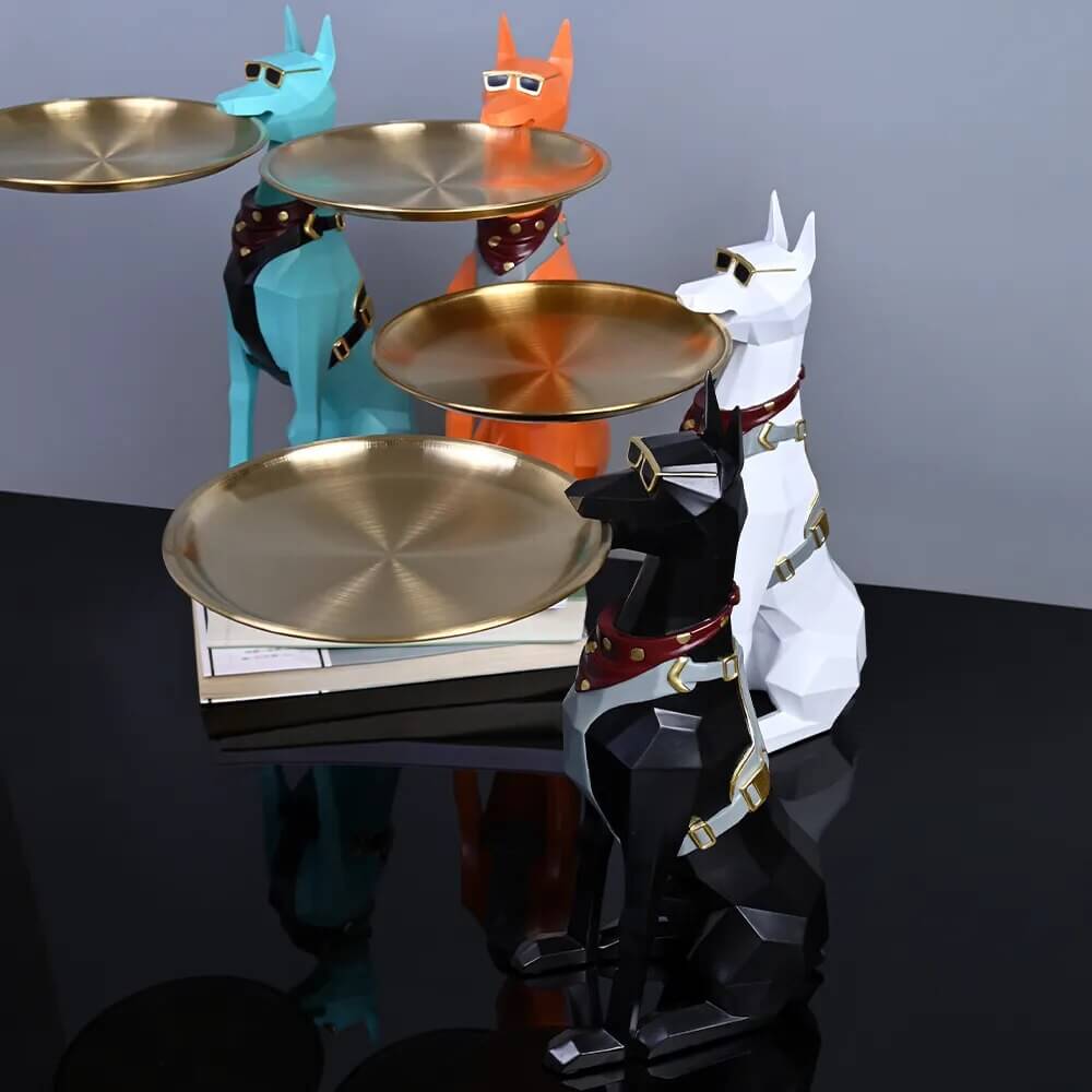 Décoration Design Chien Doberman Porte-Plateau – Sculpture Moderne En Résine - One PETS-TOP
