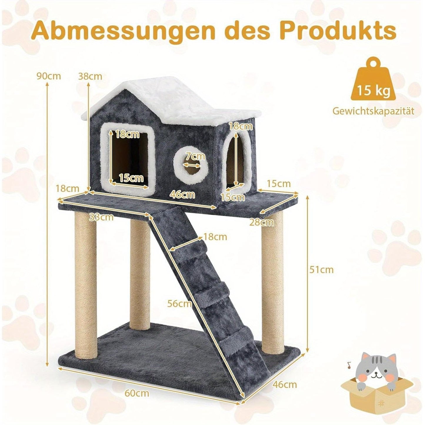 Arbre à chat 88 cm – Tour avec niche, griffoirs sisal & échelle