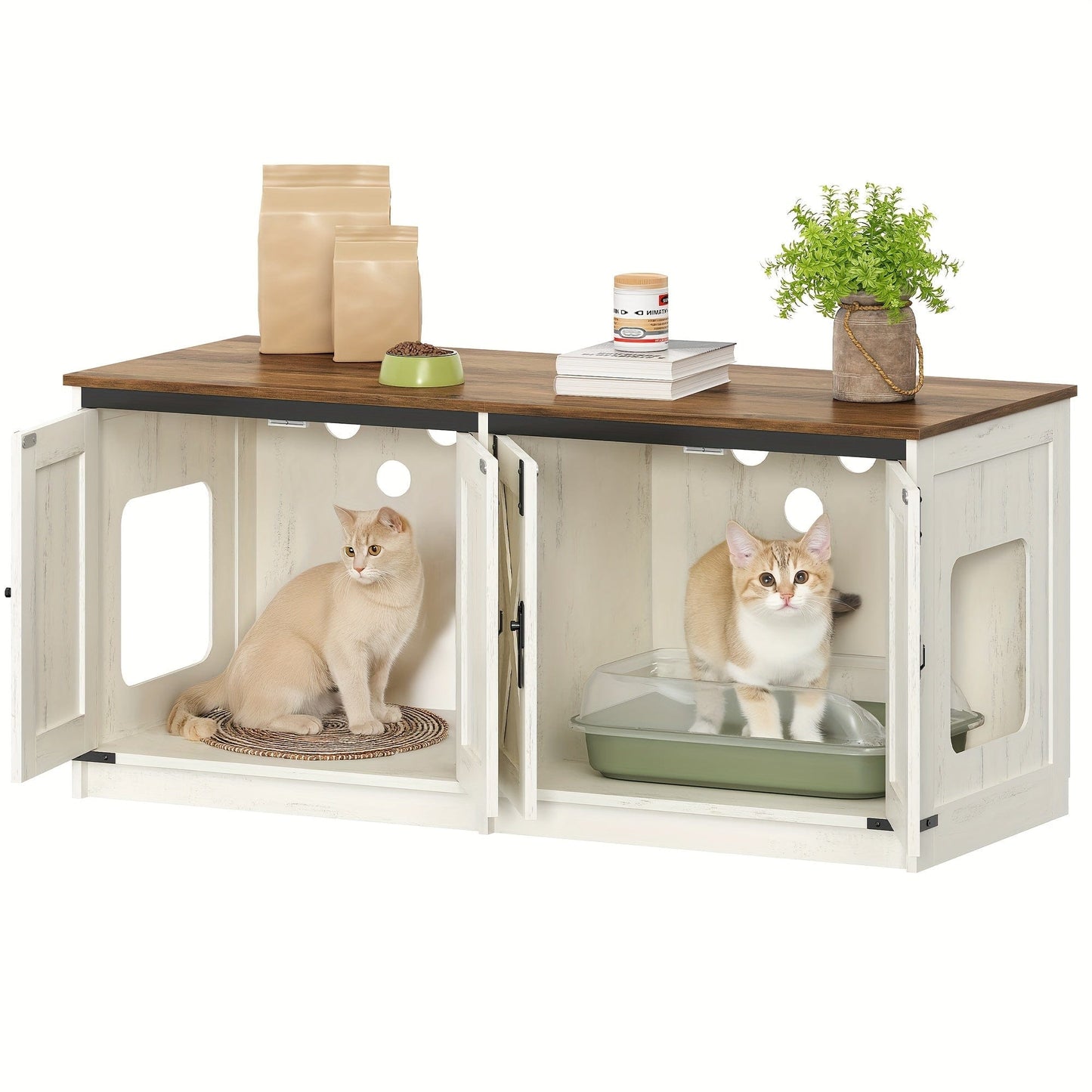 Meuble cache-litière double – Design moderne & cachette pour chats