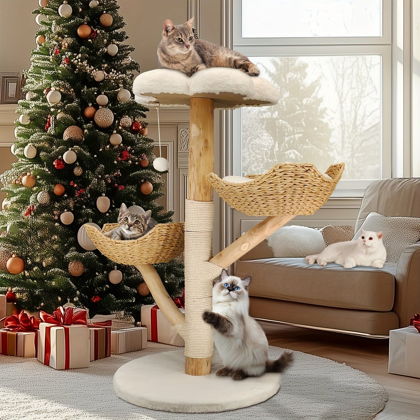 Arbre à chat 110 cm – Tour multi-niveaux, hamac & perchoirs stables