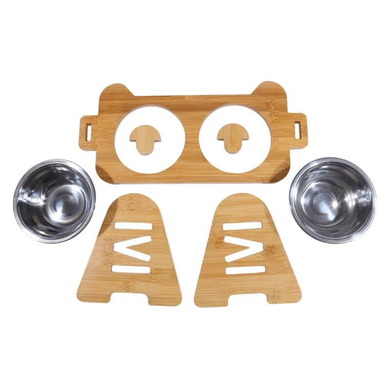 Support De Gamelle Réglable En Bambou Pour Chien Et Chat 🐾 - One PETS-TOP – en situation