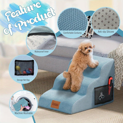 Escaliers 3 marches pour chien – Housse lavable & antidérapante Bleu One PETS-TOP