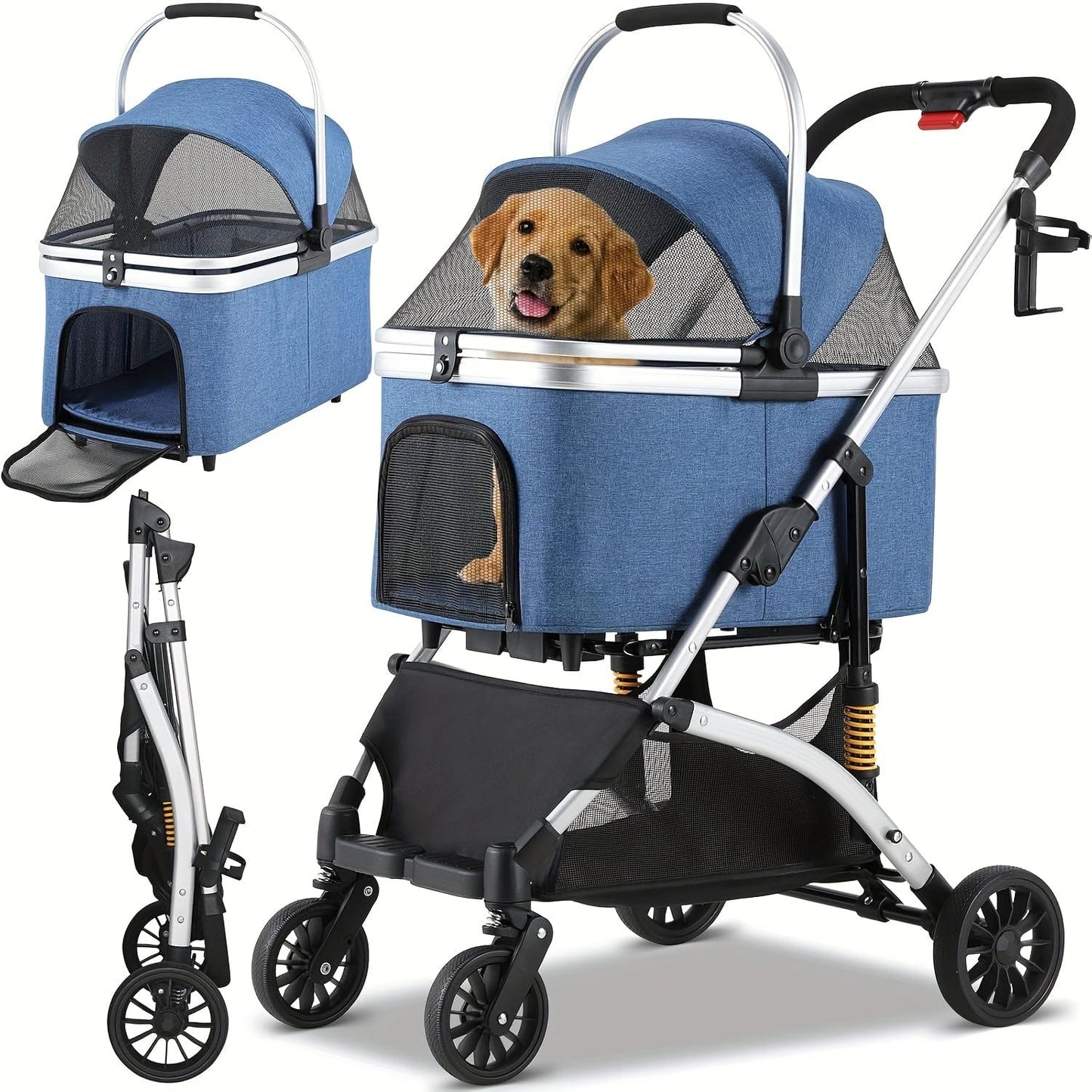 Poussette pliable 3-en-1 pour chats & petits chiens – Jusqu’à 20 kg
