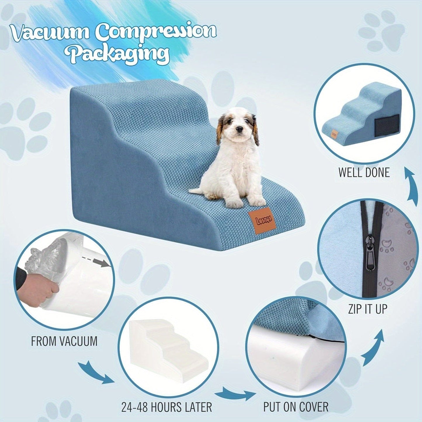 Escaliers 3 marches pour chien – Housse lavable & antidérapante