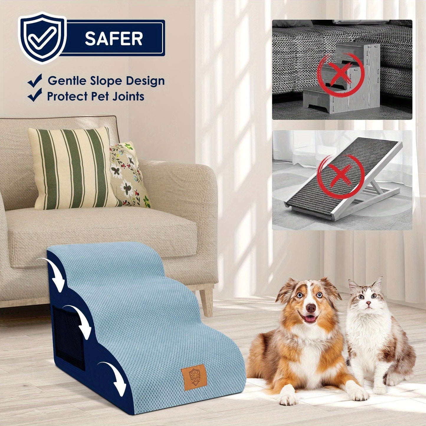 Escaliers 3 marches pour chien – Housse lavable & antidérapante